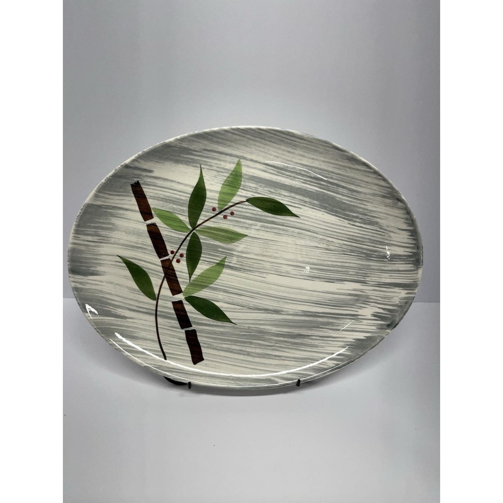 STETSON RIO Green Gray Bamboo Platter 13" Ceramic 50's USA MCM